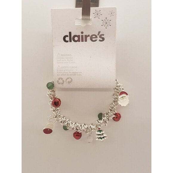 Claires Christmas Charm Bracelet Stretchy Bells Santa Reindeer Christmas Tree - Picture 1 of 1